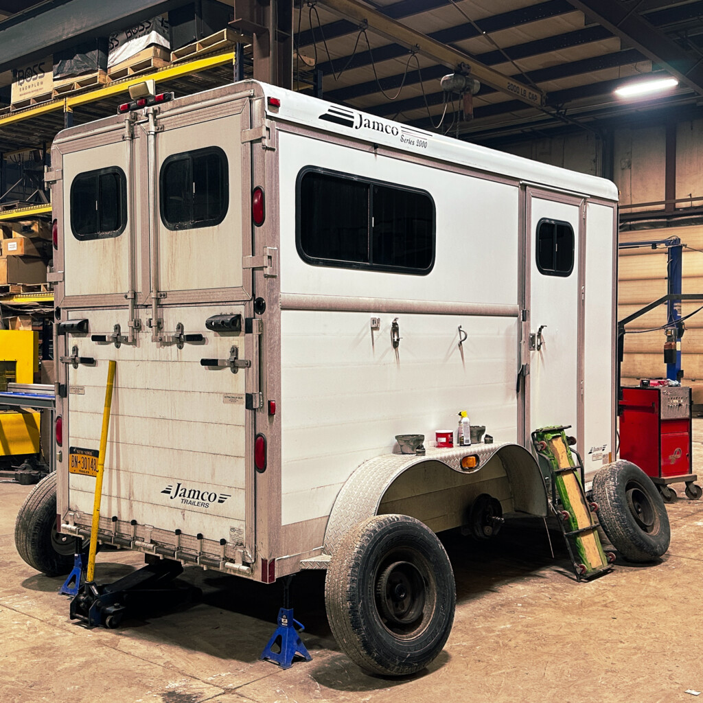 A fully serviced livestock trailer getting a NYS Inspection at General Welding & Fabricating in Elma, NY.