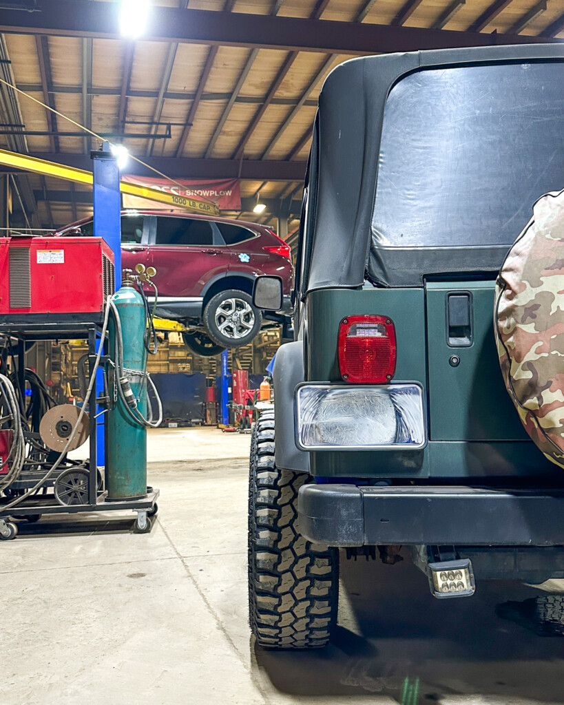 Jeep Wrangler in fir a frame repair in Elma, NY