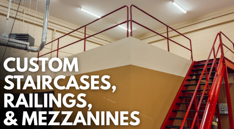 Throwback Project: Custom Red Steel Staircase, Railing & Mezzanine for a Local Fire Company