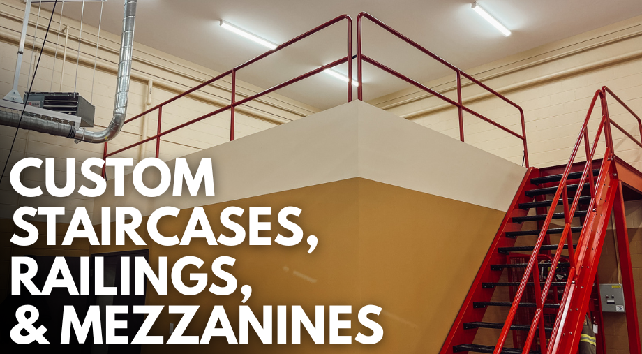 Throwback Project: Custom Red Steel Staircase, Railing & Mezzanine for a Local Fire Company